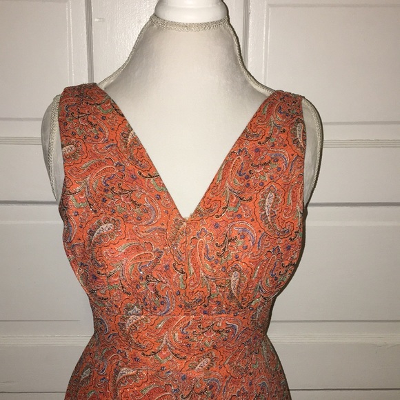 Vintage Evening Dress Orange Paisley Gold Lame - Picture 2 of 8
